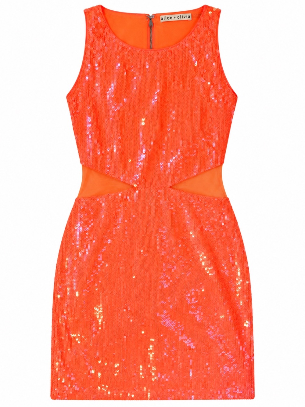 Alice + Olivia Neon Orange Sequin Cutout Mini Dress